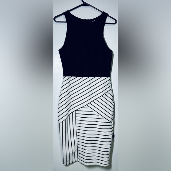 NWOT Lulus Kiss Cross Black and Ivory Striped Midi Dress - Picture 9 of 10